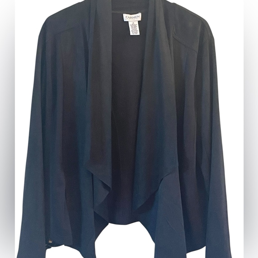 CARMEN Black Waterfall Drape‎ Front Open Cardigan Jacket Womens Size 14